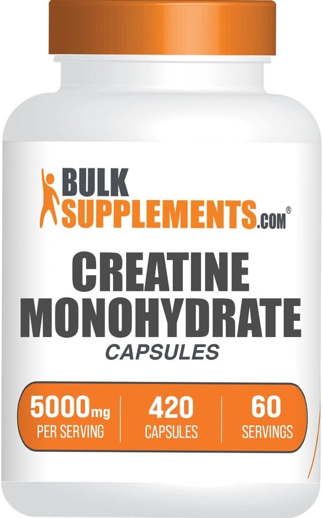 BulkSupplements.com Creatine Monohydrate Capsules – Micronized Creatine Pills – Gluten Free, 7 Capsules per Serving (5000mg), 420 Count (Pack of 1)