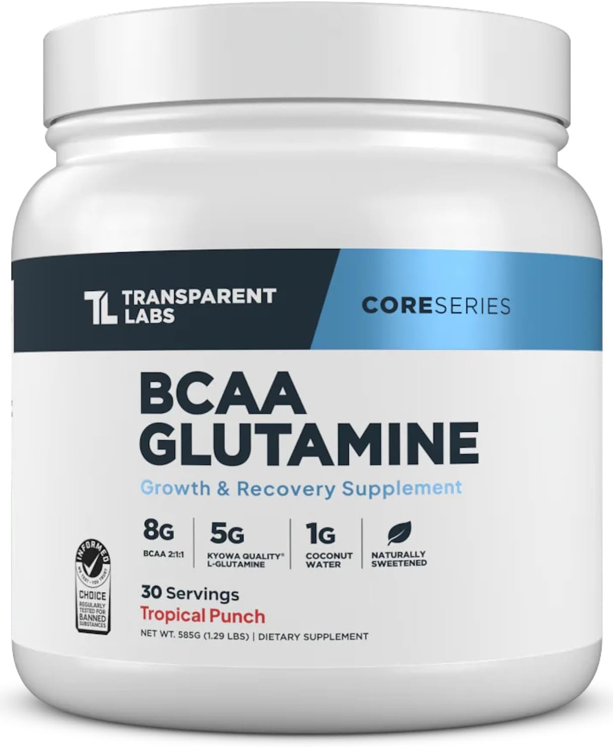 Transparent Labs BCAA Glutamine – 8000 Mg of BCAA Powder with L Glutamine for Post Workout Recovery, Muscle Growth, & Increased Endurance – 30 Servings, Tropical Punch
