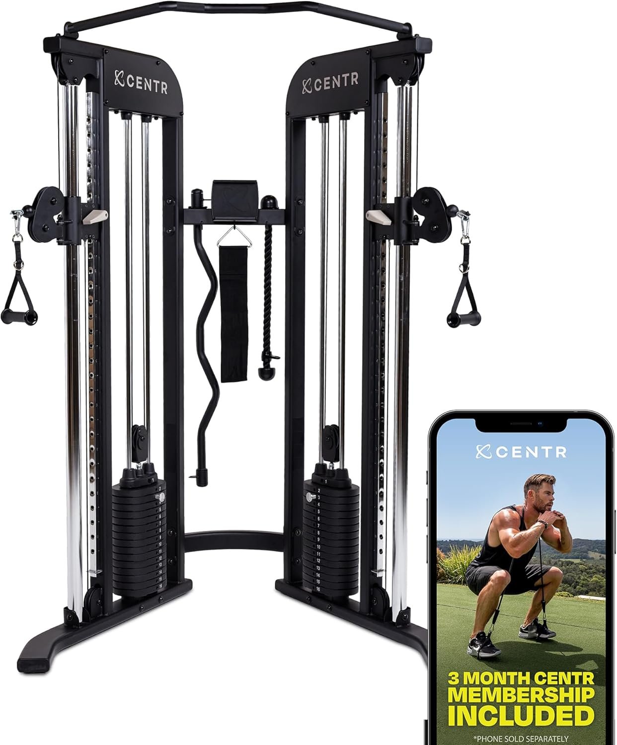 Centr Home Gym Functional Trainer – Multifunctional Cable Machine Home Gym System – Workout Weight Machine for Strength Training – Full Body Compact Exercise & Fitness Equipment Set