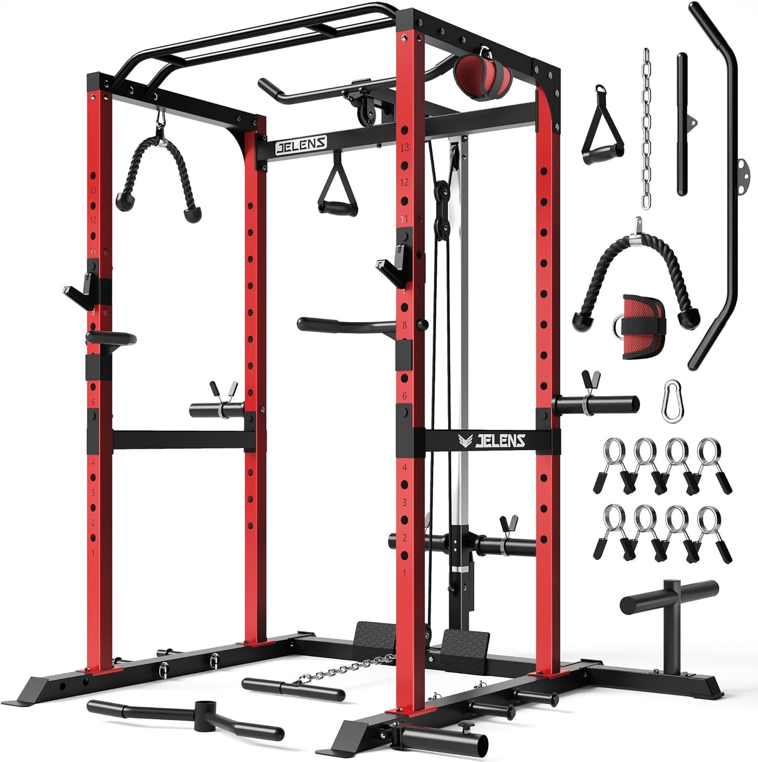 S21 Power Cage, Multi-Function Power Rack with Adjustable Cable Crossover System, 2000LBS Squat Rack for Home Gym with More Training Attachments