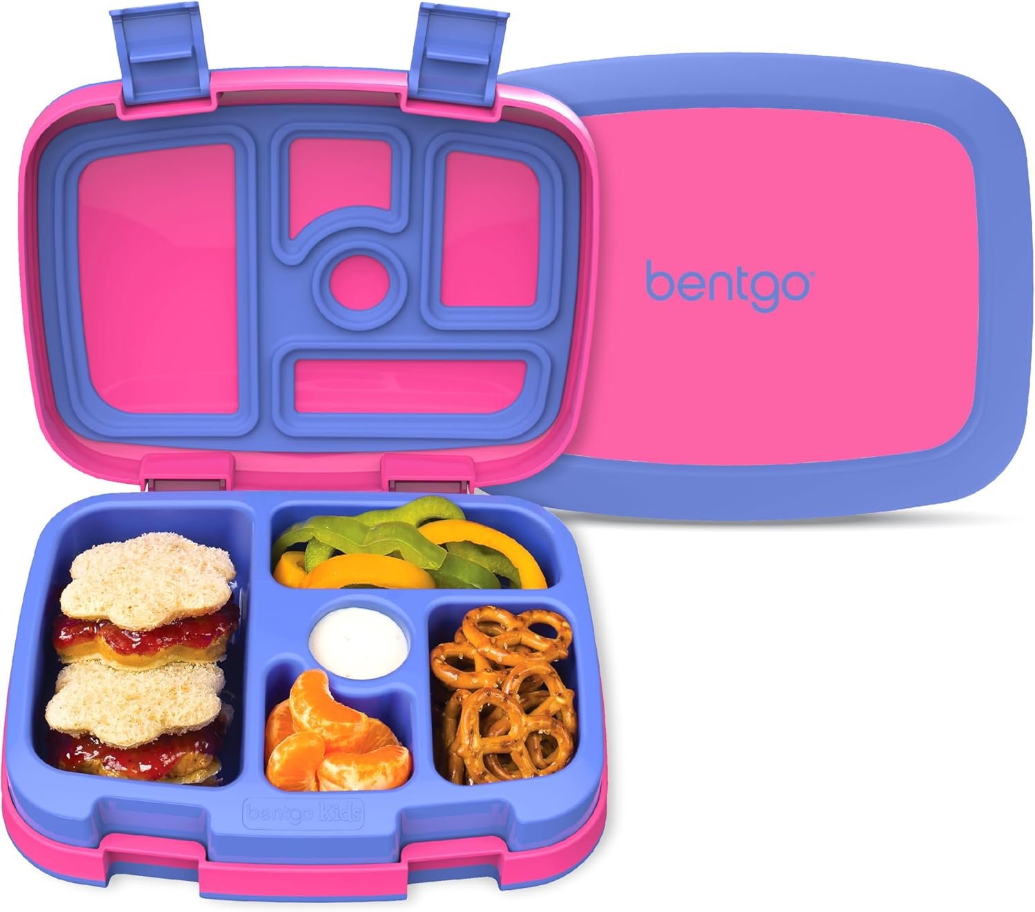 Bentgo Kids Bento-Style 5-Compartment Leak-Proof Lunch Box – Ideal Portion Sizes for Ages 3 to 7 – Durable, Drop-Proof, Dishwasher Safe, PFAS & BPA-Free & Made with Food-Safe Materials (Fuchsia)