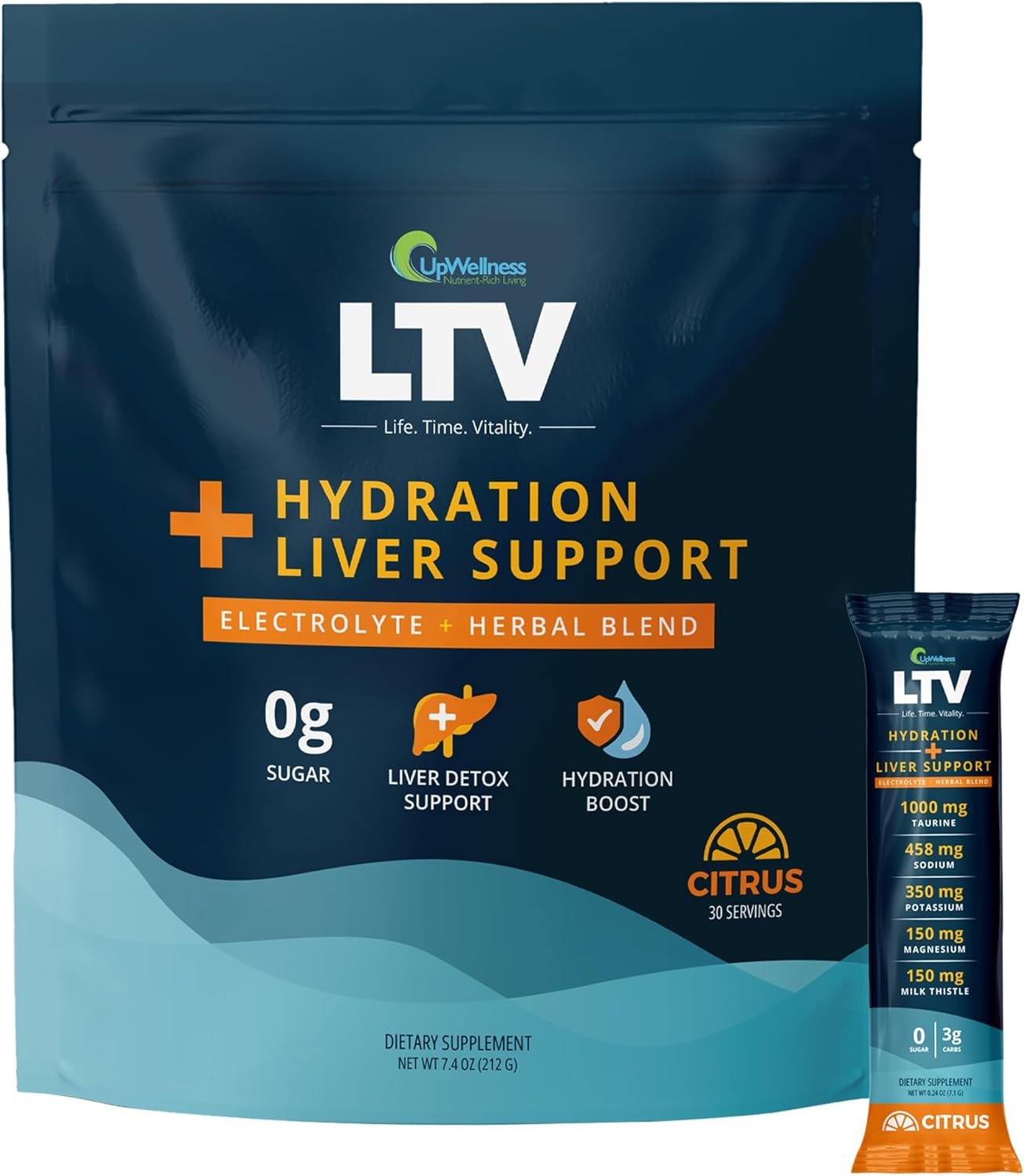 UpWellness LTV Liver Hydration Packets – Electrolytes Powder Packets for Instant Hydration – Physician-Formulated for Whole-Body Wellness – Zero Added Sugar – 30 Packets – Delicious Citrus Flavor