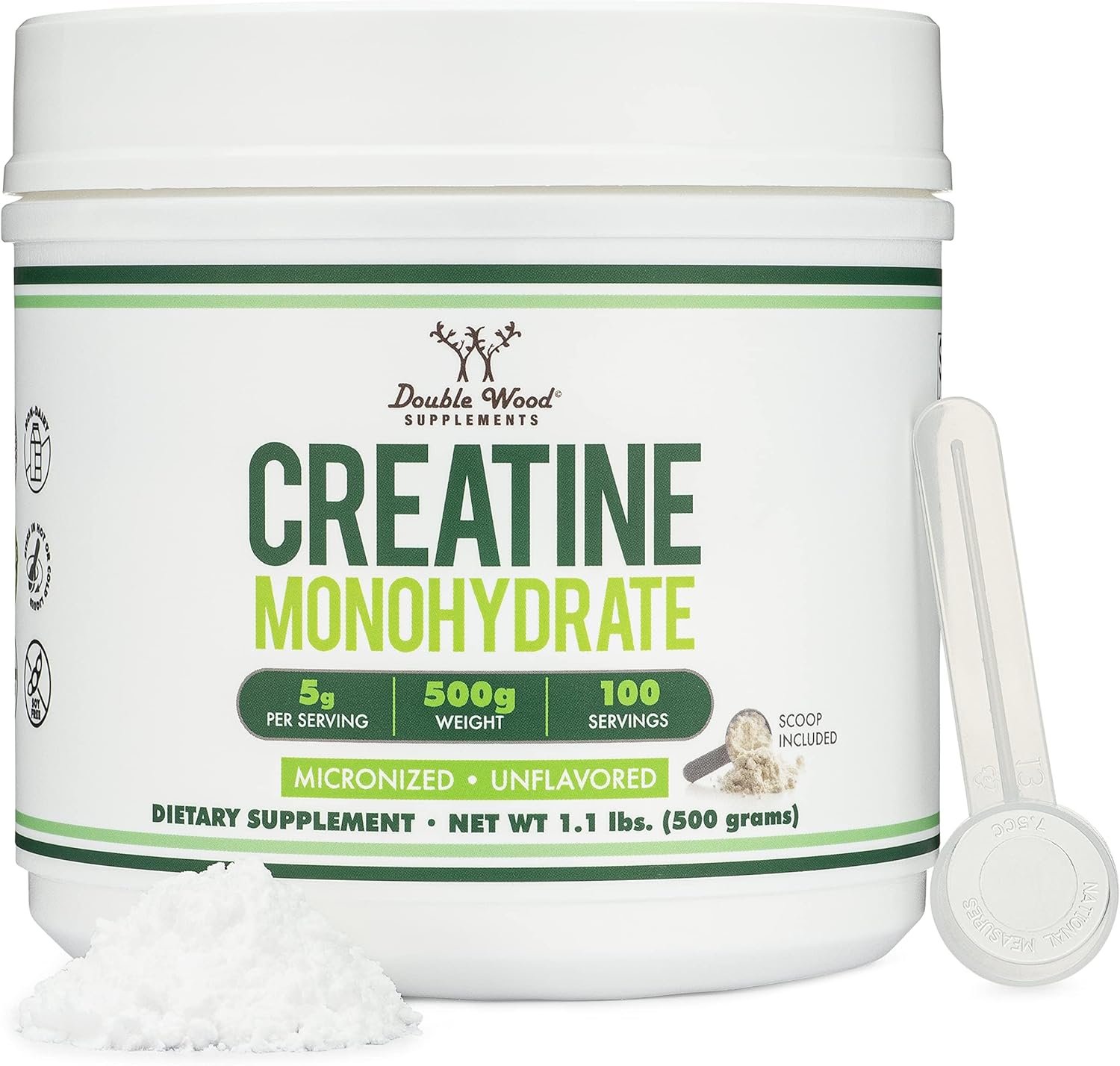 Creatine Monohydrate Powder 1.1lbs (100 Servings of 5 Grams Each) – No Fillers, Vegan Safe, Non-GMO, Gluten Free by Double Wood