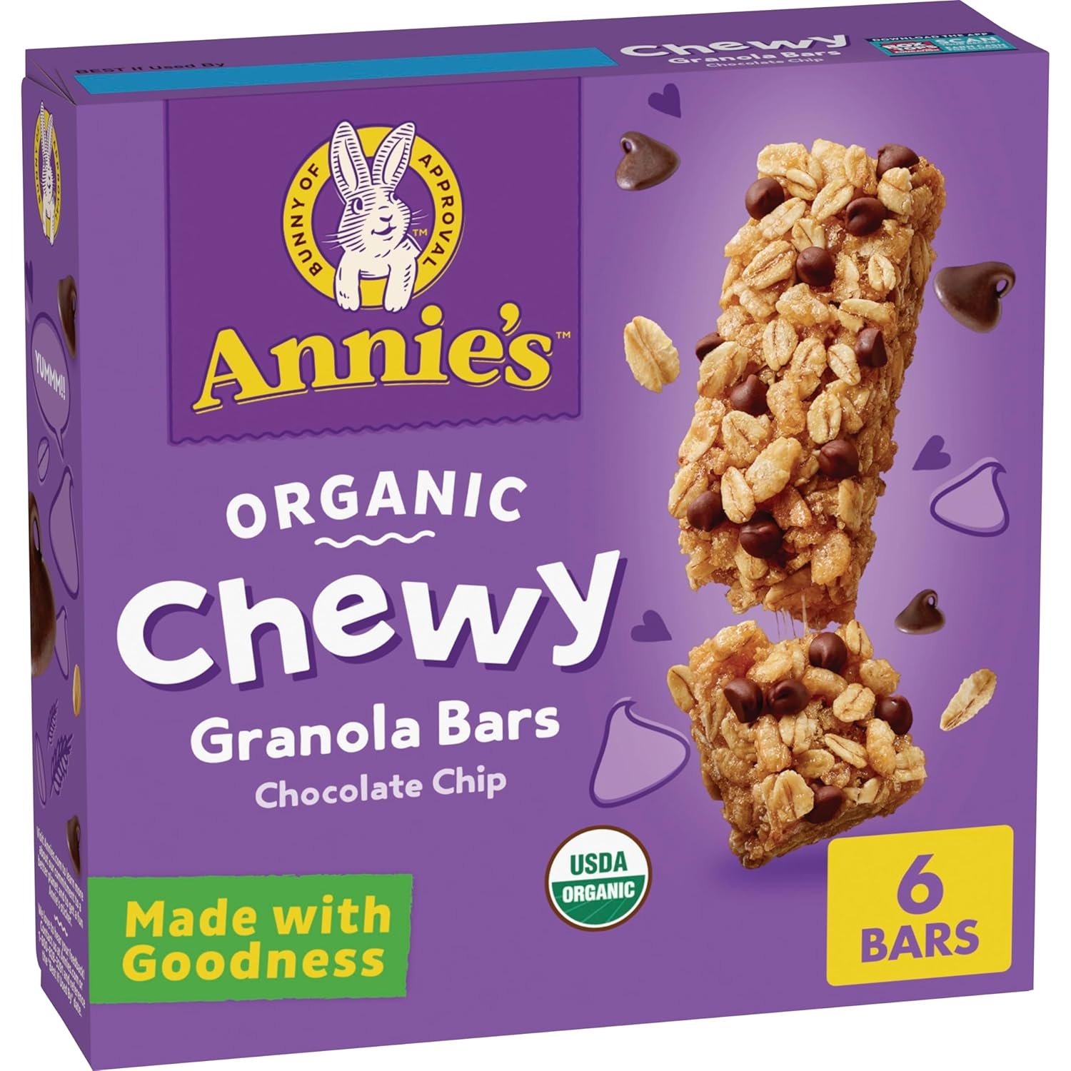 Annie’s Organic Chewy Granola Bars, Chocolate Chip, 6 Bars, 5.34 oz