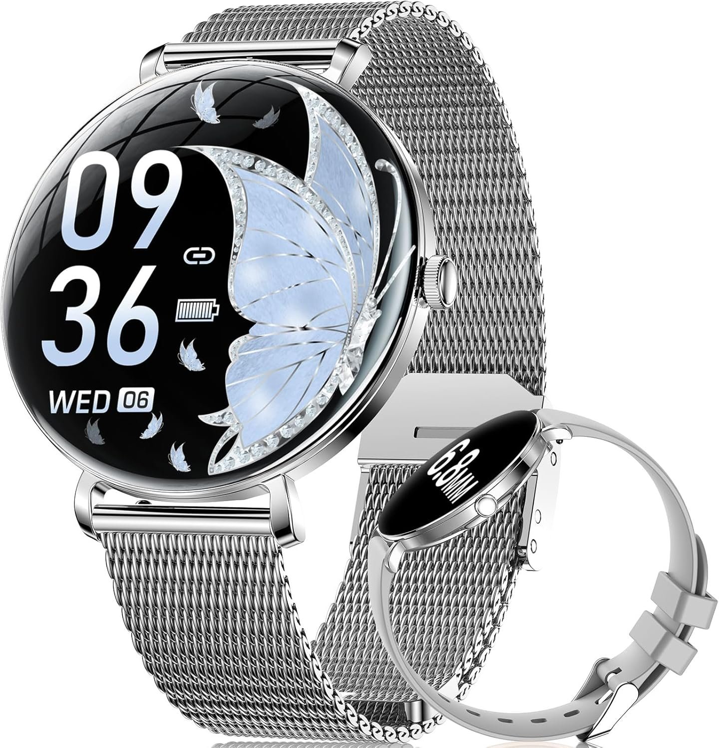 LIGE Smart Watches for Women(Answer/Make Call),Ultra-Thin 6.8mm/1.43″ AMOLED Women Smartwatch with 111+ Sport Modes,IP68 Waterproof Fitness Tracker for iOS Android,2 Straps Sliver