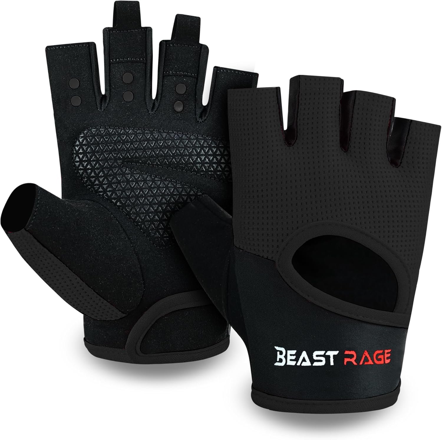 BEAST RAGE Workout Gloves for Men & Women – Fingerless Gym Gloves with Palm Protection, Breathable & Lightweight for Weightlifting, Cycling & Pull Up