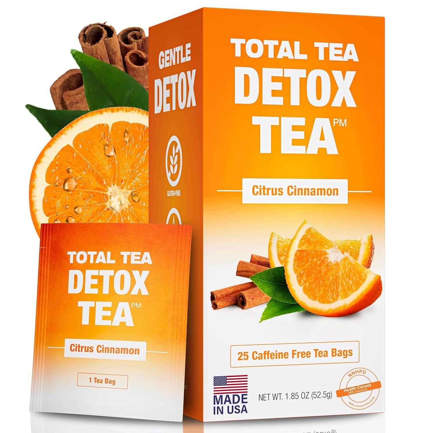 Total Tea SIimming Detox Tea Caffeine Free – 25 Day Detox – Herbal Tea with Chamomile, Hibiscus Tea & Ginger Root for Colon Cleanse – Natural Citrus & Cinnamon Fruit Tea for Digestive Health