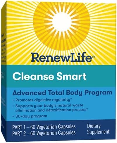 Renew Life Cleanse Smart Advanced Total Body Program, 2-Part Detox Cleanse Promotes Digestive Regularity and Supports Waste Elimination, Herbal Blend with Magnesium, Soy and gluten-free, 120 Count