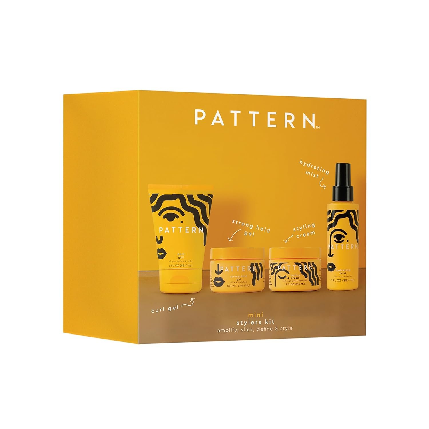 PATTERN Beauty Mini Stylers Kit 3 fl oz. – for Curly, Coily & Tight Textured Hair – Includes Hydrating Mist, Curl Gel, Styling Cream & Strong Hold Gel