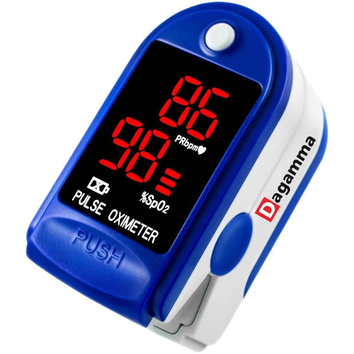 Dagamma DP100 Fingertip Pulse Oximeter, Heart Rate Measurement, Blood Oxygen Saturation Monitor SpO2 with LED Screen, Resistance against ambient light, Carrying Case, Batteries, Lanyard (Blue)