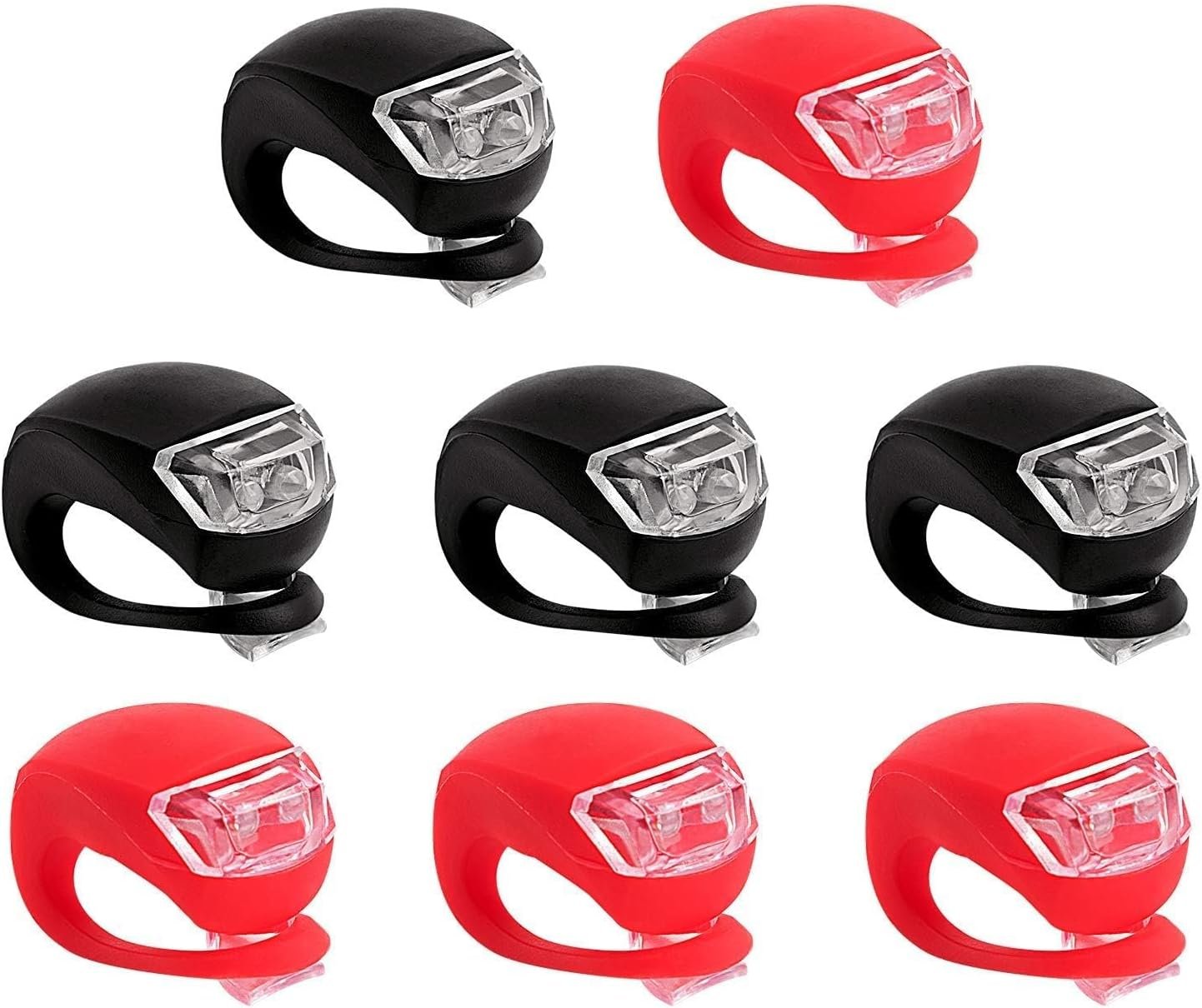8 Pack Bicycle Light, Silicone LED Bike Light Set, 4 PCS Bike Headlight and 4 Pcs Taillight (Red & White)-Multi-Purpose Waterproof