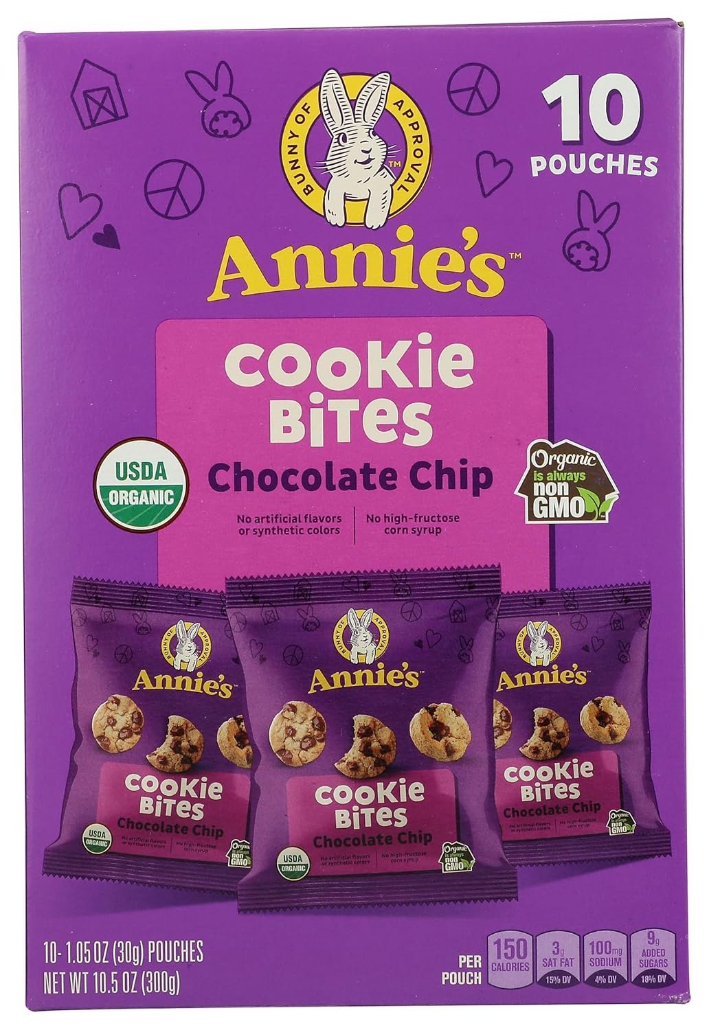 Annie’s Organic Chocolate Chip Cookie Bites, 10 Pouches, 10.5 oz