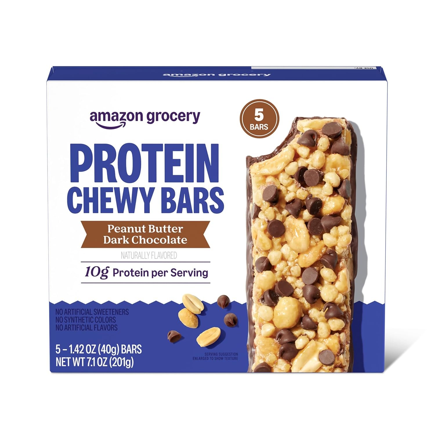 Amazon Grocery, Protein Chewy Bars, Peanut Butter Dark Chocolate Flavor, 7.1 Oz, 5 Ct (Previously Happy Belly, Packaging May Vary)